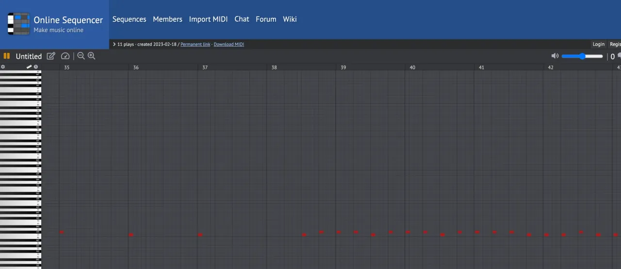 The online MIDI program used to make a beatmap for the Hans Zimmer song